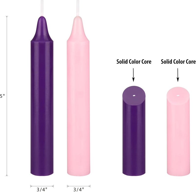 Mega Candles 4 pcs Unscented Christmas Advent Candles Set, Hand Poured Premium Wax Taper Candle 5 Inch x 3/4 Inch, Holidays, Occasions, Events, Festivities, Devotional, Church, Wreath, Party, Gifts - Image 3